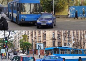 На центральному проспекті Дніпра дорогу не поділили тролейбус та іномарка