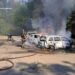 Пожежа внаслідок обстрілу у Нікополі: згоріло кілька авто